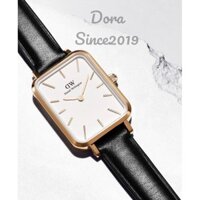 Đồng hồ d./W. mặt chữ nhật-đồng hồ dây da đen mặt chữ nhật trắng cho nữ
