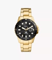Đồng hồ Fossil Chính hãng - Blue Dive Three-Hand Date Gold-Tone Stainless Steel Watch | JapanSport FS6035