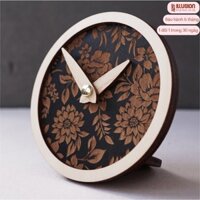 Đồng hồ gỗ để bàn trang trí hình hoa ILLUSION/ Đường kính 15cm