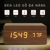 Đồng hồ gỗ LED để bàn cao cấp, có nhiệt độ, ngày tháng năm, cảm biến âm thanh - Gỗ nâu đậm led cam - Hiển thị nhiệt độ