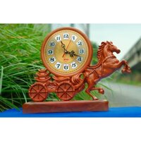 Đồng Hồ Gỗ Tượng Ngựa Kéo Xe Tài Lộc Máy pin kim trôi - Trang Trí Phong Thủy Cao Cấp - Decor Phòng