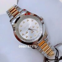 Đồng Hồ Gucci G-Timeless Dây Kim Loại Demi Vàng Mặt Trắng Đính Ong Nổi Size 30mm - 38mm