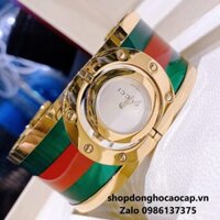 Đồng Hồ Gucci Twirl Nữ Dáng Lắc Tay Màu Vàng Gold Sọc Xanh Đỏ Cao Cấp Size 23mm