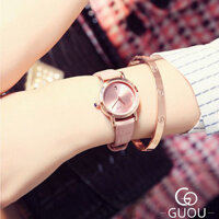 Đồng hồ Guou nữ dây da mặt tròn size nhỏ hồng pastel ĐHĐ39903