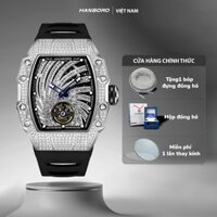 Đồng Hồ HANBORO 9011 Nam Chính Hãng - Họa Tiết Lốc Xoáy Đính Đá | Tặng kèm bóp đựng động hồ