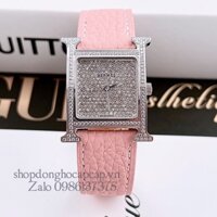 Đồng Hồ Hermes Heure H Diamond Nữ Dây Da Hồng 26x26mm