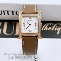 Đồng Hồ Hermes Heure H Double Jeu Nữ Dây Da Nâu Nude 26x26mm