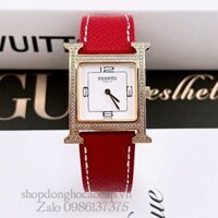 Đồng Hồ Hermes Heure H Double Jeu Nữ Dây Da Đỏ 26x26mm