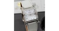 Đồng Hồ: Hermes Heure H Ladies 26x26MM Mặt Khảm Trai Viền Đá CZ Dây Da Trắng Máy Pin Rep 1:1