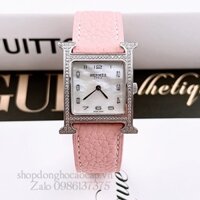 Đồng Hồ Hermes Heure H Nữ Dây Da Hồng Silver 26x26mm