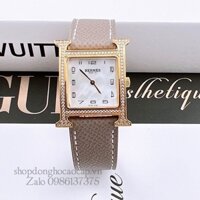 Đồng Hồ Hermes Heure H Nữ Siêu Cấp Dây Da Xám Nude 26x26mm