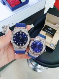 Đồng hồ Hublot cặp đính đá Hublot Automatic Super Fake màu xanh dương 34/42mm