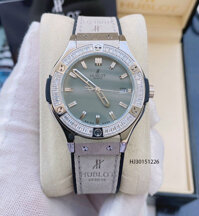 Đồng Hồ Hublot Geneve Nữ Siêu Cấp dây bọc da xám