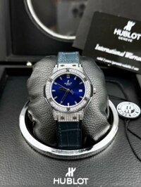 Đồng hồ Hublot giá rẻ nữ đính full đá màu xanh dương máy Nhật 33mm