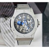 Đồng hồ hublot máy cơ nhật automatic lộ máy khung viền thép không gỉ dây da thiết kế luxury chống nước chống xước