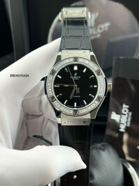 Đồng hồ Hublot nam Máy cơ đính đá dây cao su bọc da đen cao cấp