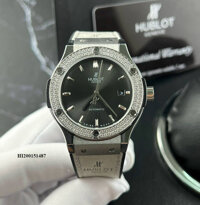 Đồng hồ Hublot nam Máy cơ đính đá dây cao su bọc da xám cao cấp
