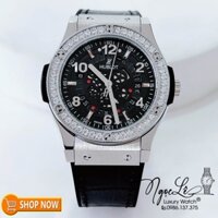 Đồng Hồ Hublot Nam Máy Cơ Tự Động Lộ Máy Dây Da Silicon Đen Đính Đá Tròn Vỏ Bạc 42mm