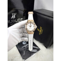 Đồng Hồ Hublot nữ trắng vỏ vàng - Máy cơ size 34mm viền đá - Mỏng hơn, đẹp hơn, vẫn là kính saphire nguyên khối.