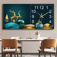 Đồng hồ " Hươu tài lộc'' - AHN2, đồng hồ tráng gương pha lê 5D cao cấp, kim trôi chạy cực êm.