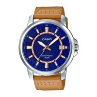 Đồng hồ kim Casio nam dây da nâu (mặt xanh) MTP-E130L-2A2VDF