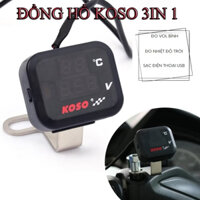 ĐỒNG HỒ KOSO VOL 3 CHỨC NĂNG ĐO VOL, NHIỆT ĐỘ - TÍCH HỢP SẠC ĐIỆN THOẠI- Đồng Hồ Koso Đo Vol Bình 3 Chức Năng
