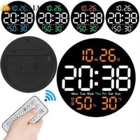 Đồng hồ kỹ thuật số treo MINLIA, Màn hình hiển thị nhiệt độ / độ ẩm có thể điều chỉnh độ sáng Đồng hồ treo tường LED 10 Inch, Điều khiển từ xa Tự động làm mờ màn hình lớn Đồng hồ treo tường tròn Phòng khách