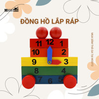 Đồng hồ lắp ráp hình thang đồ chơi trẻ em Montessori Lego gỗ đồ chơi học toán học đếm an toàn WooT2