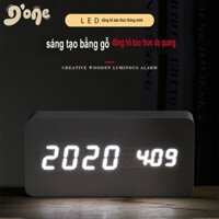 Đồng Hồ Led Để Bàn bằng Gỗ hình chữ nhật - Có Báo Thức - Có Nhiệt Kế, Decor bàn làm việc, bàn học
