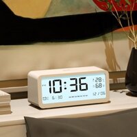 Đồng hồ led để bàn báo thức màn hình LCD cao cấp đo nhiệt độ và độ ẩm trang trí phòng đẹp Bonbondecor