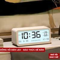 Đồng hồ led để bàn màn hình LCD cao cấp đo nhiệt độ và độ ẩm, Đồng hồ báo thức kỹ thuật số báo thức kép tích hợp đa năng