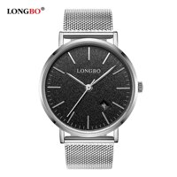 Đồng hồ LONGBO Thời trang Phong cách hiện đại Thắt lưng hợp kim lưới nam &amp; nữ -Màu Bạc đen-Size Đàn ông