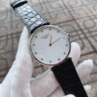 Đồng Hồ Longines Nam Dây Da Siêu Mỏng Mặt Số Hạt - Màu Trắng