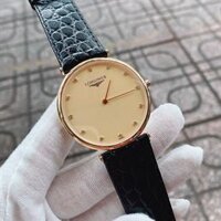 Đồng Hồ Longines Nam Dây Da Siêu Mỏng Mặt Số Hạt - Mặt Vàng