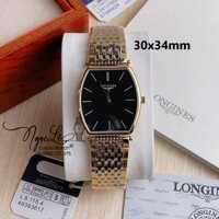 Đồng Hồ Longines Nam Dây Kim Loại Demi Vàng Mặt Đen Máy Pin Thụy Sĩ Size 30x34mm
