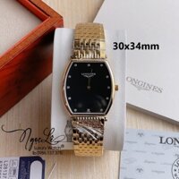 Đồng Hồ Longines Nam Dây Kim Loại Vàng Mặt Đen Máy Pin Thụy Sĩ Size 30x34mm