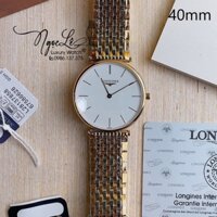 Đồng Hồ Longines Nam Dây Kim Loại Demi Vàng Mặt Trắng Máy Pin Thụy Sĩ 40mm
