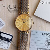 Đồng Hồ Longines Nam Dây Kim Loại Demi Vàng Mặt Vàng Tia Máy Pin Thụy Sĩ 40mm