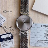Đồng Hồ Longines Nam Dây Kim Loại Bạc Mặt Xám Đính Hột Máy Pin Thụy Sĩ 40mm