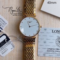 Đồng Hồ Longines Nam Dây Kim Loại Vàng Mặt Trắng Đính Hột Máy Pin Thụy Sĩ 40mm