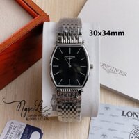 Đồng Hồ Longines Nam Dây Kim Loại Bạc Mặt Đen Máy Pin Thụy Sĩ Size 30x34mm