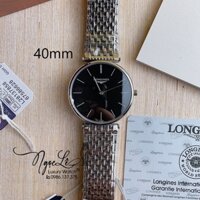 Đồng Hồ Longines Nam Dây Kim Loại Bạc Mặt Đen Chia Vạch Máy Pin Thụy Sĩ 40mm