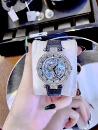 Đồng hồ Louis Vuitton nữ mặt xoay đính đá LV dây da kẻ caro siêu cấp 36mm