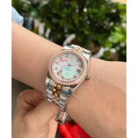 Đồng hồ mặt nhỏ nữ rolex dây thép, viền nạm đá , size 31mm , máy pin kèm hộp sang trọng