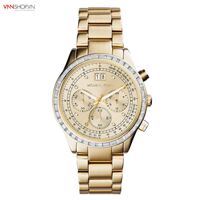 Đồng hồ Michael Kors - MK6187 mặt đính đá, dây kim loại vàng, hiện thị 3 đồng hồ chức năng