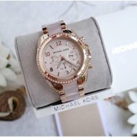 Đồng Hồ Michael Kors Nữ MK5943 Dây Kim Loại Vàng Hồng Xen Acetate Hồng Nhạt Viền Đính Đá 38mm Chính Hãng