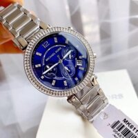 Đồng Hồ Michael Kors Nữ MK6117 Dây Kim Loại Bạc Mặt Xanh Viền Đính Đá 38mm