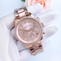 Đồng Hồ Michael Kors Nữ MK6357 Dây Kim Loại Vàng Hồng Viền Đính Đá 37mm