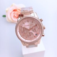 Đồng Hồ Michael Kors Nữ MK6357 Dây Kim Loại Vàng Hồng Viền Đính Đá 37mm