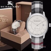 Đồng Hồ Nam Burberry BU10002  (10002) Mặt Tròn Siz 40mm  Máy Quartz (Pin) Thuỵ Sỹ Dây Da Kẻ Mặt Trắng Silver